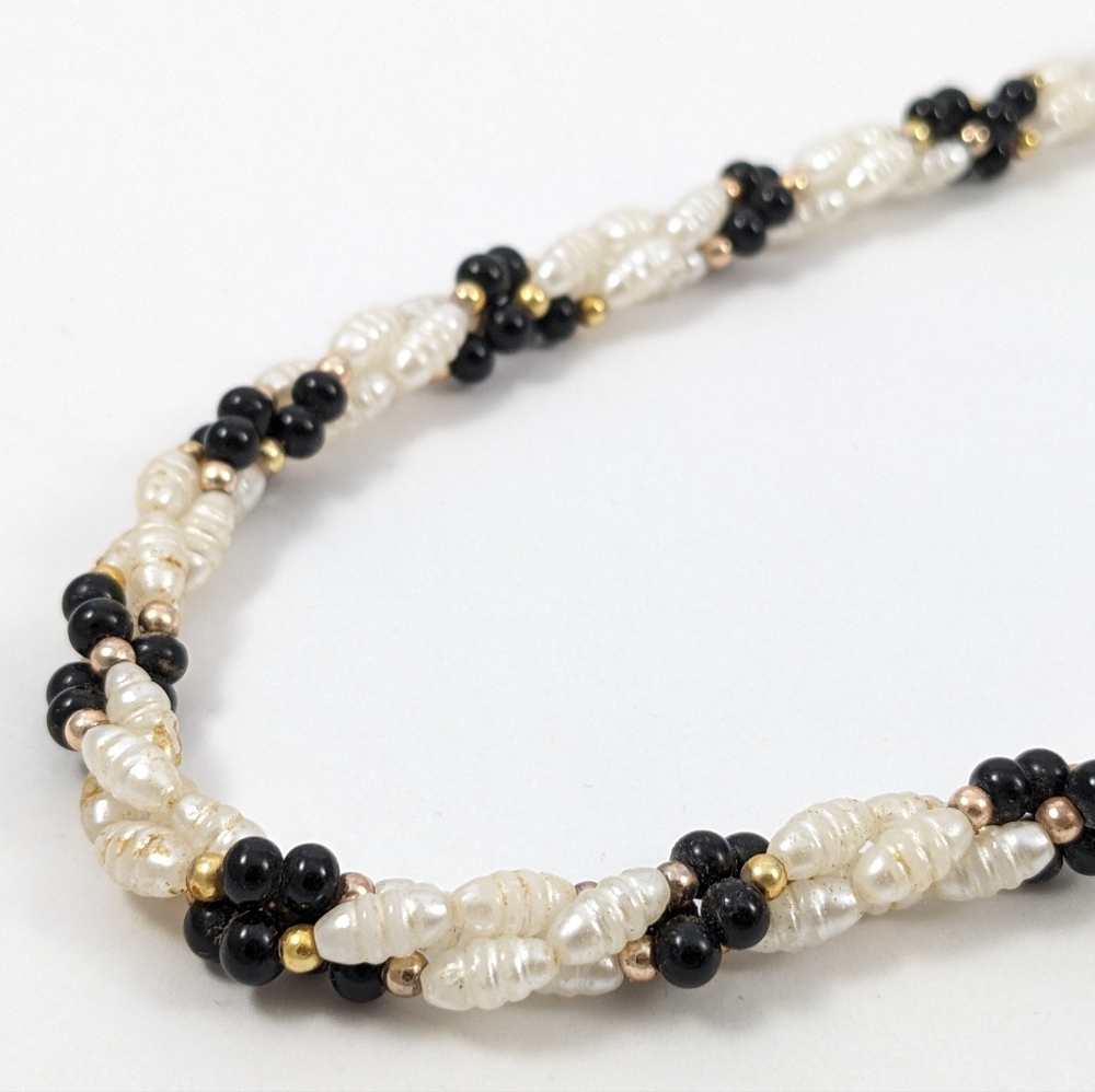 Vintage Faux Pearl and Black Bead Necklace